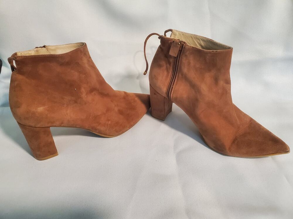 Stuart Weitzman Women Tieback 75 Block Brown Suede Office Dressy Boots. S40